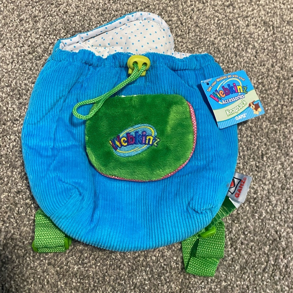NWT Webkinz Ganz Corduroy Knapsack Carrier Backpack Blue Green HC102